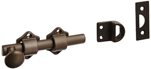Rockwood 630-4.10B Solid Brass Surface Bolt with Universal And Mortise Strike, 2 Guide, 4