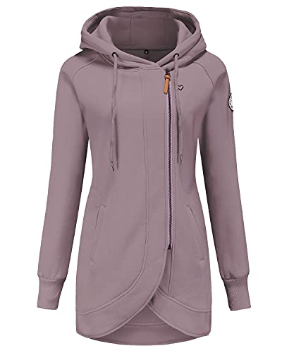 ELFIN Damen Lange Kapuzenpullover Zipper Hoodie Herbst Winter Pulli Sweatjacke mit Reißverschluss