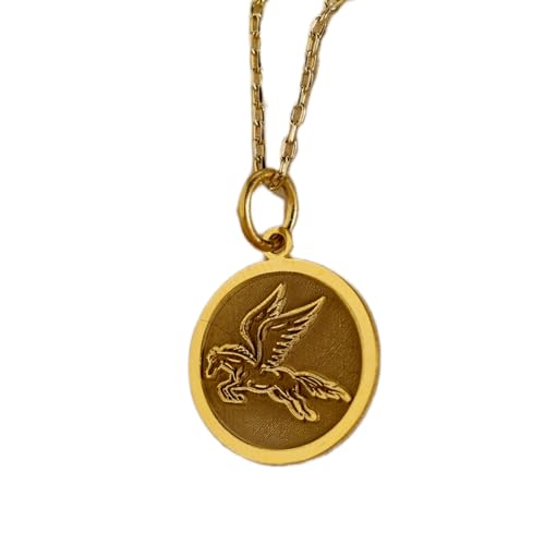 Bijou pendentif pièce Pégase argent plaqué or avec chaîne câble mixte