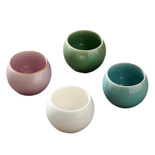 MYOLIO Taza de té de cerámica, Hecho a mano Teaware Copa Maestra de Kung Fu Chino Regalo único tazón pequeño for postre, helado, bocadillo, salsa, Juego de 4