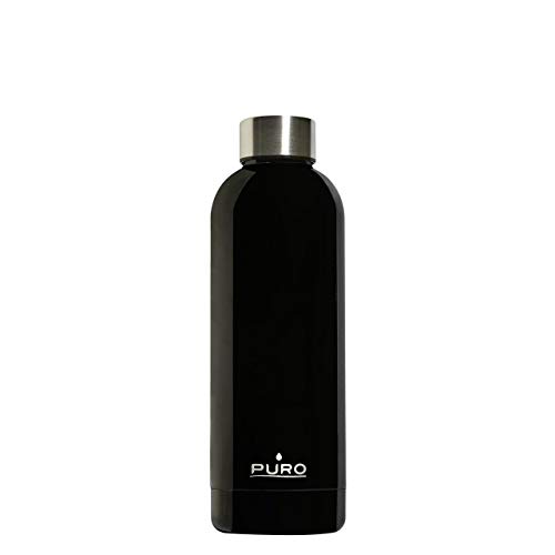 Puro Botella Térmica Hot & Cold 500ml negra, acero inoxidable, Mantiene las bebidas frías 24h y...