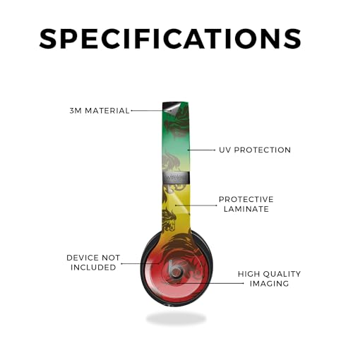 Image of Skin Compatible with Beats Solo 4 - Rasta Lion - Premium 3M Vinyl Protective Wrap Decal Cover - Easy to Apply | Crafted in The USA by MightySkins