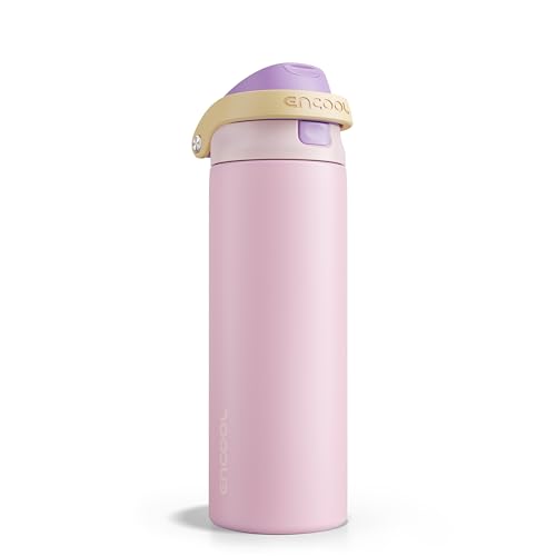 Image of ENCOOL Leakproof Insulated Water Bottle with Straw Dual-Sip Water Bottle Bag-Safe Design for Work, Commute & Gym - Keeps Drinks Cold All Day, 24 oz, Peach Purple