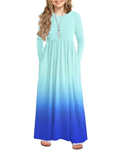 Image of Arshiner Girls Maxi Dress Long /Short Sleeve Casual Holiday Dress with Pockets for 5-13 Years
