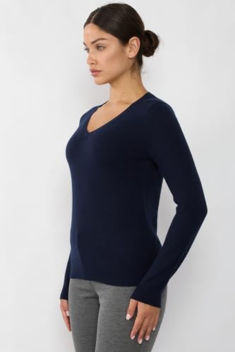 Image of JENNIE LIU Women's 100% Pure Cashmere Long Sleeve Pullover V Neck Sweater