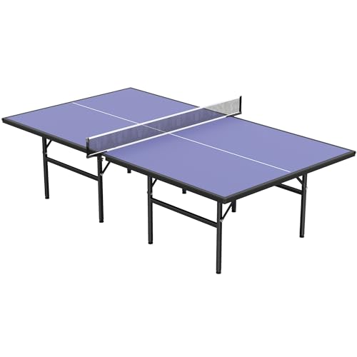 HOMCOM Mesa de Ping Pong Plegable con Red 152,5x274x76 cm Mesa de Tenis Exterior de Acero y MDF Azul