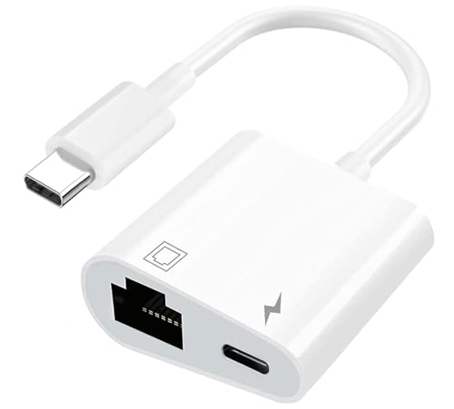 USB C to Ethernet RJ45 Adapter with Charging Port, RJ45 100Mbps Ethernet LAN Network Hub Adapter, Compatible with iPhone 15/ Pro/Max/MacBook/Galaxy/Dell/Steam Deck/ROG Ally/Android