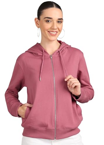 Alan Jones Clothing Women's Solid Zipper Hooded Sweatshirt | Front Zip, Ribbed Hem, Lined Hood, Casual Winter Wear