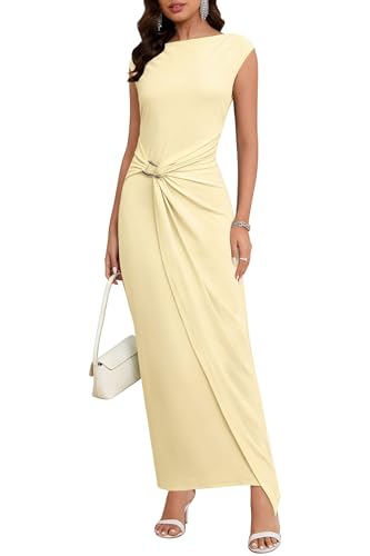 Image of Cocktail Dresses for Women 2026 Summer Formal Bodycon Cap Sleeve Dress Elegant Wedding Guest Party Long Maxi Dress