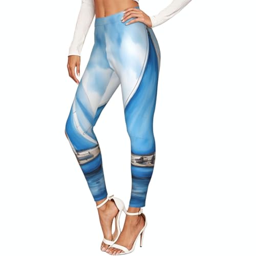 Leggings con estampado de velero azul para mujer mallas elásticas opacas
