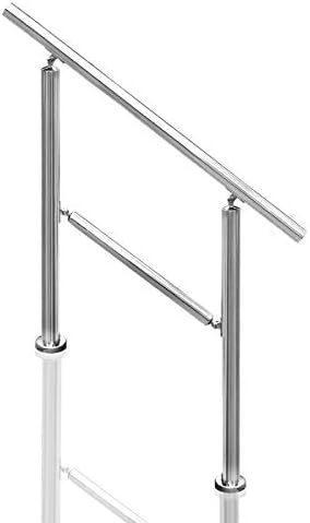Transitional Handrail Stainless Steel Fits Level Surface and 1to 3 Steps Stair Railing with Installation Accessories Porch Hand Rails for Outdoor Indoor (Style 3)