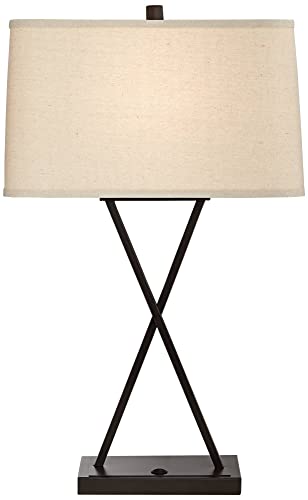 Franklin Iron Works Megan Modern Table Lamps 26.5" High Set Of 2 With Hotel Style Usb Charging Port Led Bronze Metal Rectangular Fabric Shade For Living Room Bedroom House Bedside Nightstand Home #TOP6