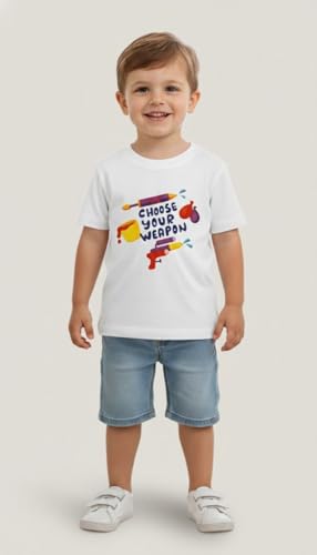 Image of The Magic Wand Kids Holi Festival Theme Printed T-Shirts, Girls Top, Boys Kurta Multicolored for Kids Baby Boys and Girls, Traditional Indian Wear Dress for Holi