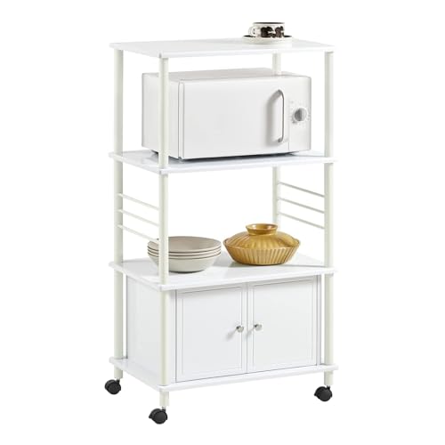 SoBuy Mueble Auxiliar Cocina con Ruedas – Carrito Cocina para microondas con estantes y Armario, Mueble Cocina Auxiliar Multifuncional Blanco 60x40x115 cm FRG12-W