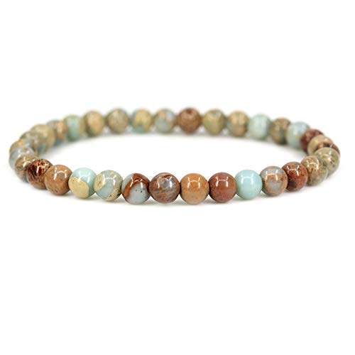 (Serpentine) - Amandastone Gem Semi Precious Gemstone 6mm Round Beads Stretch Bracelet 7" Unisex
