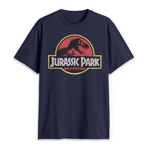 Jurassic Park T-Shirt Classique avec Logo du Film pour Homme, Bleu Marine, L