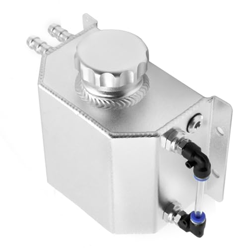 DUZFOREI Silver Coolant Overflow Tank, Aluminum Radiator Tank, 1 L Universal Reservoir Expansion Tank with Teflon Tape and O-ring Gasket