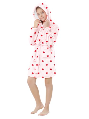 Image of Umeyda Girls Fleece Hooded Robes, Warm Printed Bath Robe for Kids Soft Fuzzy Bathrobe for Gifts