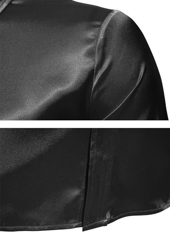 YMING Mens Silk Button Down Shirt Satin Short Sleeve Lapel Dress Shirts Summer Solid Color Shirt Plus Size4
