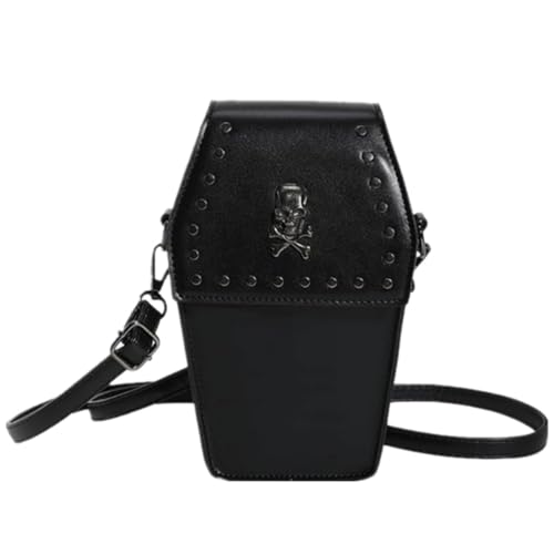Bolsa feminina estilo punk estilo steampunk estilo gótico em forma de caixão mini Y2K transversal vintage padrão cruz, Preto, Small
