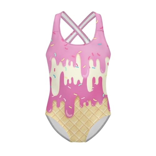 Image of Girls One Piece Swimsuits Summer Quick Dry Crewneck Beach Bathing Suit Cross Shoulder Strap Swimwear 5-14 Years