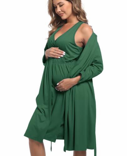 Image of Mommy Robe Set for Maternity with Matching Swaddle Blanket, Delivery Labor Gown Robe for Hospital Women Dress