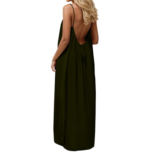 Sommerkleid Damen Elegant, Lang Sommer Cami Rückenfreies Kleid Spaghettiträger Maxi Kleider Strandkleid Maxikleider Boho Sommerkleider Leicht Und...