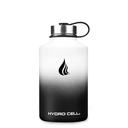 Image of HYDRO CELL Stainless Steel Insulated Water Bottle with Straw - For Cold & Hot Drinks - Metal Vacuum Flask with Screw Cap and Modern Leakproof Sport Thermos for Adults (Black /White 64oz)