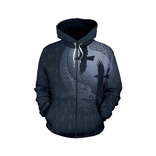 Sweat à capuche Viking pour homme veste zippée WYPAN rune celte imprimé 3D