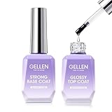 Gellen Base Coat and Top Coat 18ml*2 Soak off Clear Gel Nail Polish, Professional Strong Base Coat Glossy Shine Top UV/LED Long Lasting Nail Kit for DIY at Home Salon Use