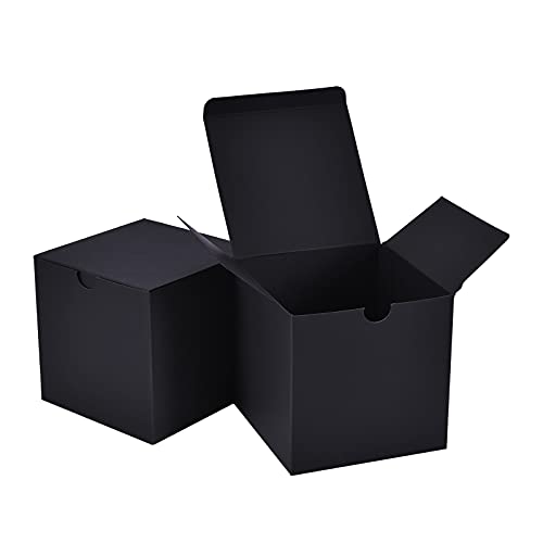 NIGNYA 4x4x4 Gift Boxes, Small Gift Boxes 50 PCS, Black Kraft Paper Box with Lid for Party Favor