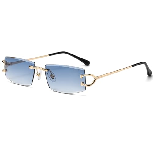 LIGOES Lunettes de soleil rectangulaires en métal Mode Lunettes de soleil sans monture UV400 Lunettes de protection solaire