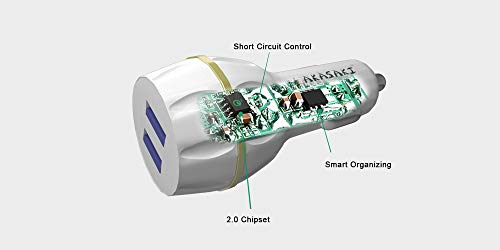 Image of Akasaki AC-26 Dual Port Car Charger with Data Cable (White)