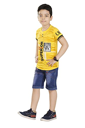 Image of HRR Cotton Soft Round Neck Half Sleeve T-Shirt with 3 /4th Jeans Pant Clothing Set for Kids