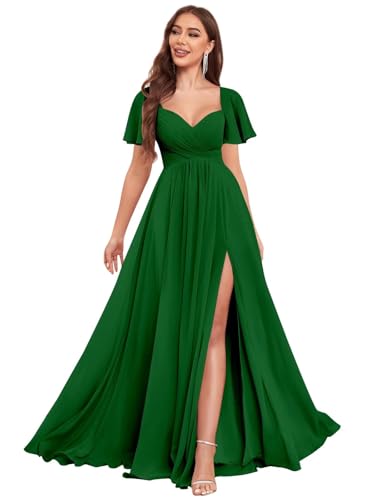 VCCICANY Chiffon Bridesmaid Dresses for Wedding Ruffle Sleeve Empire Waist