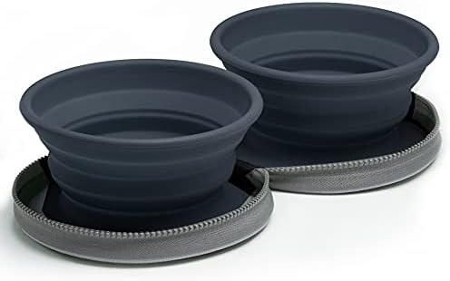 Two Collapsible Dog Bowls - Dog Water Bowl - Foldable Bowl with Travel Case - Grey