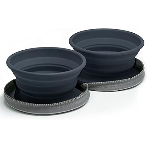 Two Collapsible Dog Bowls with Carry Case Cover