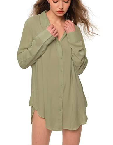 Image of TOUSYEA Sleep Shirts for Women Button Down Shirts Long Sleeve Sleepwear Swimsuit Cover Ups Soft Pajama Tops