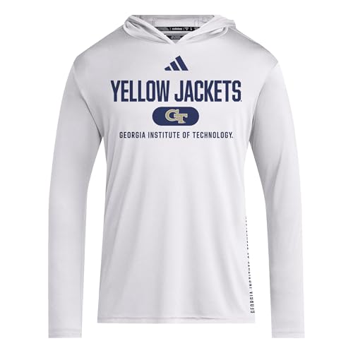 adidas Men's NCAA Designed for Training Team Lightweight Hoodie, White/Collegiate Navy/Georgia Technical University, Large