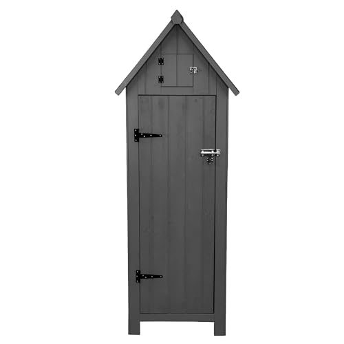 Abri de Jardin en Bois Gris 66 x 46 x 178 cm Cabane Cabanon Toit en Asphalte - Imperméable - Espace Extérieur Stockage Rangement Jardin Outils - [Kit de...