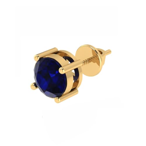 Image of Single Stud For Men & Boys | Gold Plated Pure 925 Sterling Silver Earring | 6mm X 6mm Round Shaped Gemstone Single Screwback Stud | Gift for Men & Boys | Model ERSMY00935