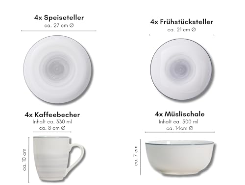 Kombiservice Luna, 16-teilig, Grau