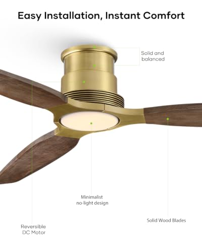 Image of 56 Inch Gold Low Profile Ceiling Fan with Lights, Remote Control