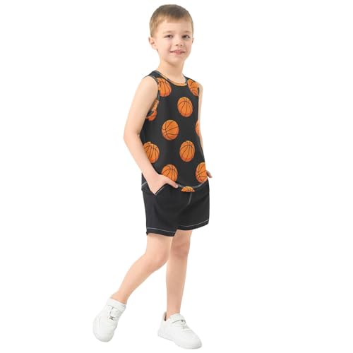 J JOYSAY Cartoon Basketball Black Boys Tank Top Sleeveless Muscle Shirts Quick Dry Active Sport Workout Kids T-Shirts 3-15T4