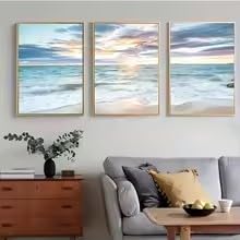 KEMEIQI Meereslandschaft, nautische Fotos, Küstenwellen-Poster (70x110cmx3/Rahmenlos)