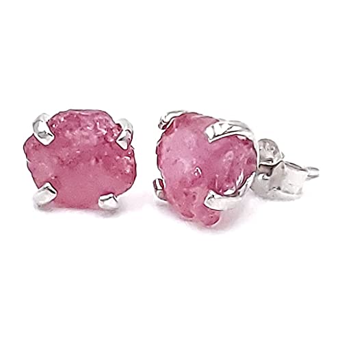 Natural raw ruby stud earrings with...