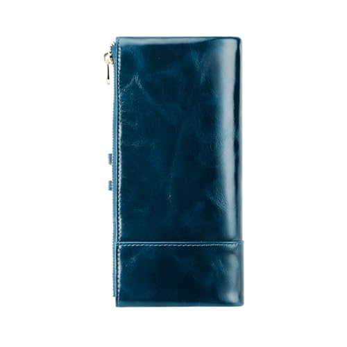 Image of Women's RFID Blocking Wallet Soft Leather Clutch Money Ladies Purse Slim Card Holder Organizer Zip Pocket (3013-Blue)