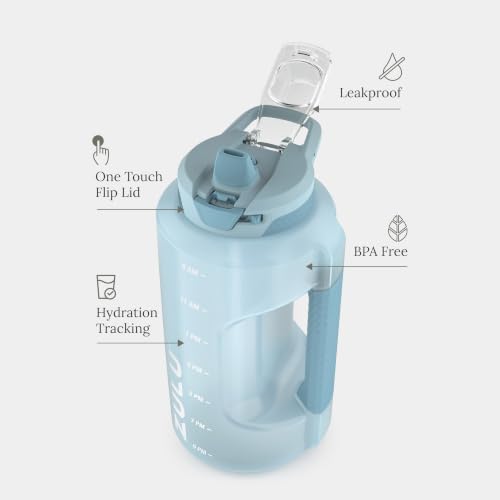 Image of Zulu Goals Half Gallon Jug with Time Marker & Handle for All Day Hydration & Silicone Straw with Locking, Leak-Proof Lid, BPA Free, 64oz