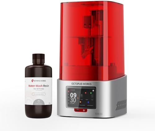 OCTOPUS WORKS 3D Printer 6.4(W) x4.0(D) x7.08(H) Inch and Excessive Precision Water Washable 3D Resin Gray 500G
