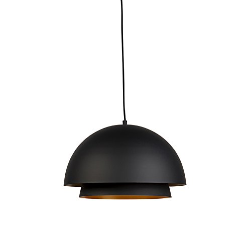 Qazqa Tess Pendelleuchte – Gold & Schwarz, 40 Cm, Dimmbar, E27 | Für Wohnzimmer, Schlafzimmer & Essbereich